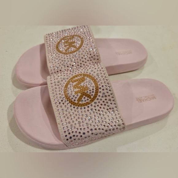 Michael Kors Light Pink Rhinestone Slides - Picture 1 of 5
